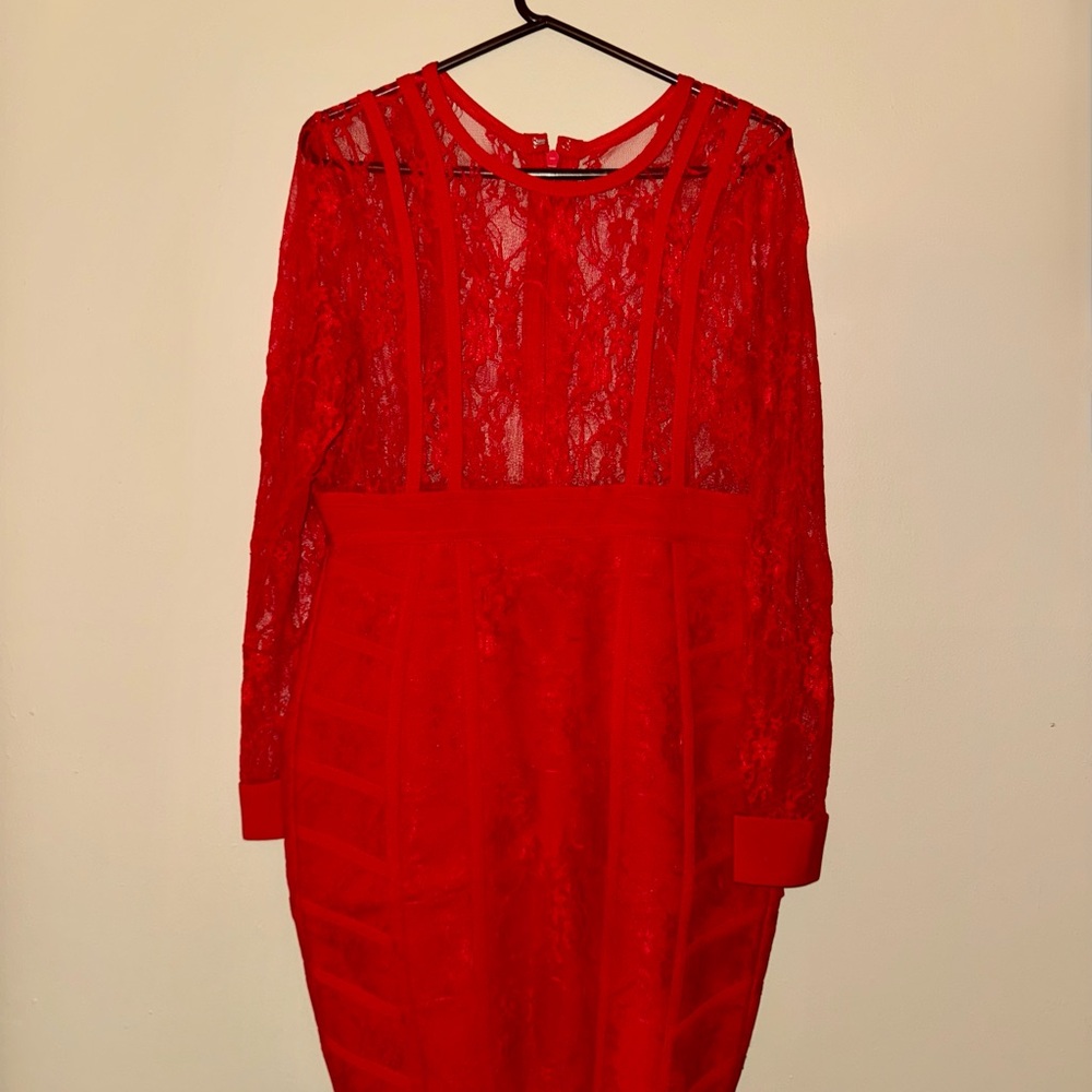 Red Long-Sleeved Bodycon Dress